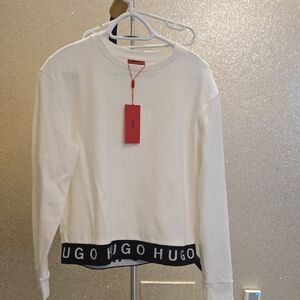 HUGO White Sweatshirt with Black Hem